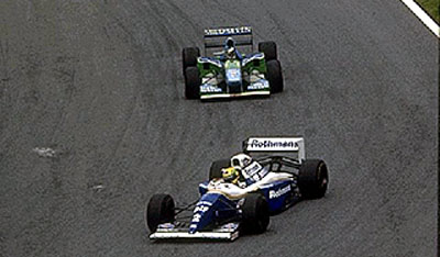 First part of the race. Schumacher is pushing hard on Senna