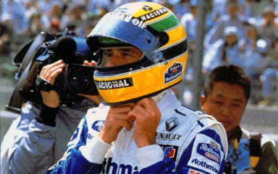 Ayrton Senna before the start of The First Pacific GP, he doesn't look too happy (pic from Senna's unoffical site) 