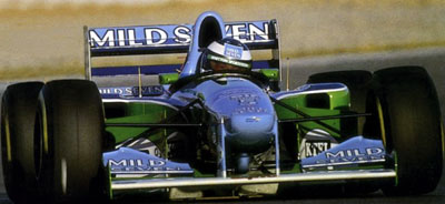 Michael Schumacher testing new Benetton B194 (pic from Motorsports Almanac)