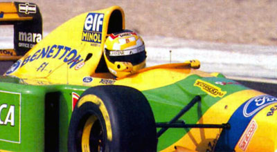 Autumn 1993 Luca Badoer testing B193B. At the end of 1993 Italian was one of the candidates to join Shumacher in Benetton team (pic from Motorspots Almanac)