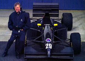 Leo Ress (technical director) posing with new Sauber C13 with Mercedes engine (pic from Motorsports Almanac)