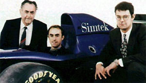 "Black Jack" (Jack Brabham) his son David (in cockpit of a new Simtek) and team manager Nick Wirth (pic from F1 Rejects)